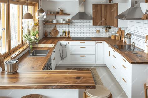 Premium Photo | Rustic Farmhouse Kitchen With White Cabinets and ...