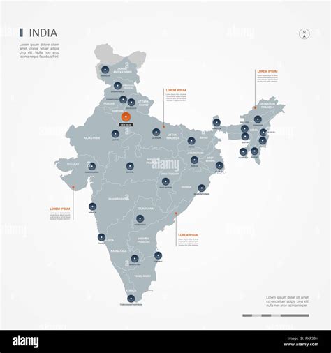 India Map With Cities Modern Isolated Illustration. Simplified