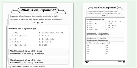 What Is an Exponent? Activity Sheet