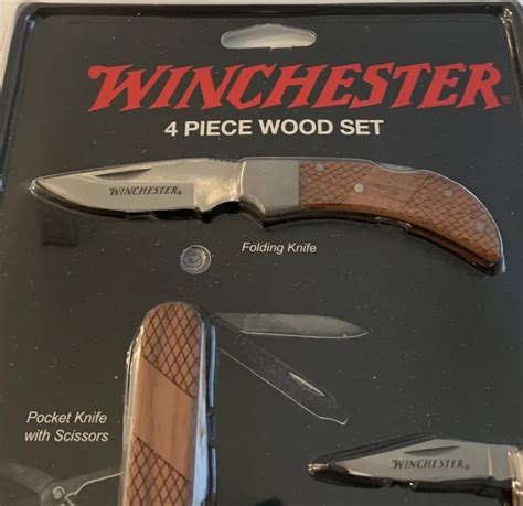 Genuine Winchester 4 Piece Wood Pocket Knife / Scissors / Multi Tool Set **NEW** | eBay