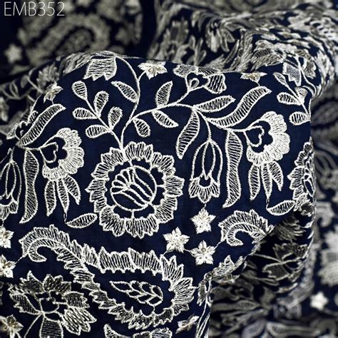 Indian Embroidered Cotton Fabric by the Yard Embroidery Summer Dresses ...