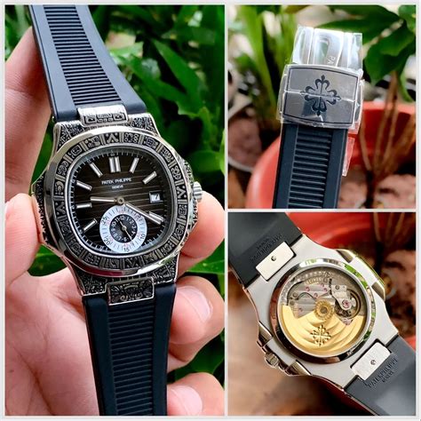 Patek Philippe Nautilus Engraved Black-Silver Semi ETA – ShahStore