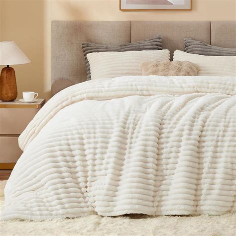 BEDELITE Fleece King Comforter Set -Super Soft & Warm Fluffy Cream ...