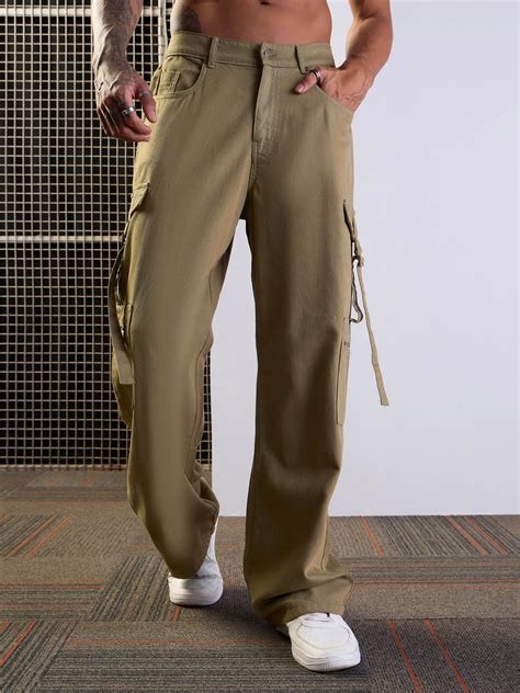 Buy Men Olive Side Pocket Baggy Cargo Jeans Online at Best Price ...