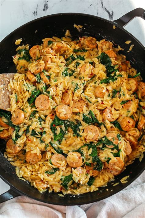 Creamy chicken sausage orzo skillet – Artofit