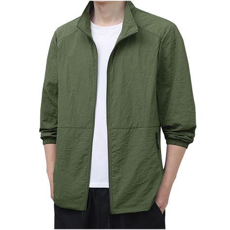 BinBiL Men Summer Jackets Casual Lapel Long Sleeve Solid Color Sun ...