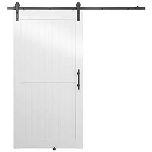 Genius Iron White PVC 42in x 84in Single Barn Door Whole Kit with 7FT ...