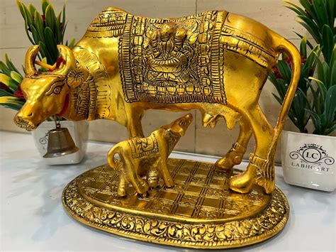 Buy LABHCART Metal Kamdhenu Cow & Calf with Bal Gopal Krishna Statue ...