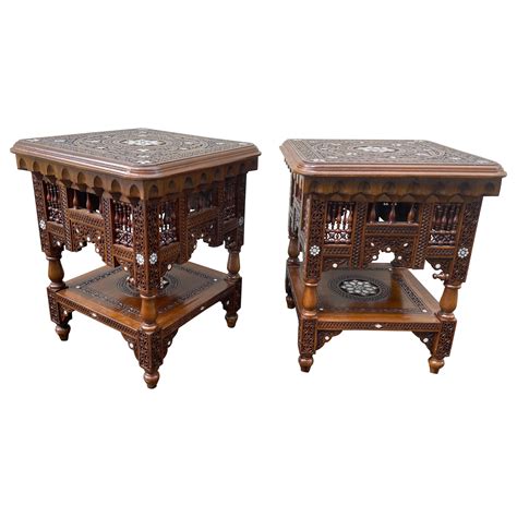 Syrian Mother-of-Pearl Walnut Wood Side Table, Coquillage For Sale at ...