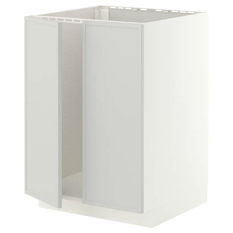 METOD base cabinet for sink + 2 doors, white/Aspudden light grey ...