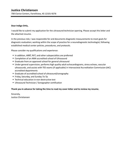 Ultrasound Technician Cover Letter | Velvet Jobs