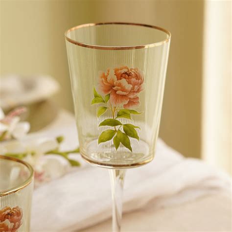 Shop Set of 2 Green & Clear Floral Print Striped Wine Glasses - at Best ...