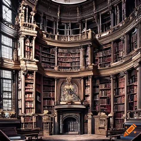 Dark academia library with ivy, fireplace and crystal dome roof on Craiyon
