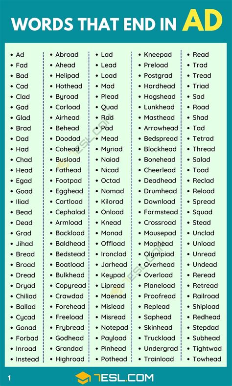Words that End in AD (400+ English Words) • 7ESL
