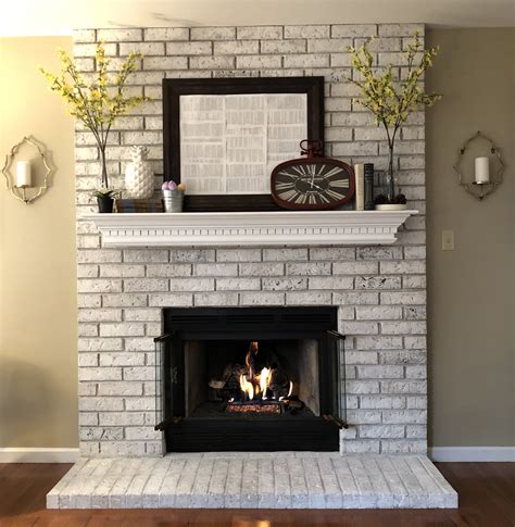 White Washed Brick Fireplace Makeover