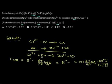 For the following cell, Zn(s)|ZnSO4(aq)∥ CuSO4(aq)|Cu(s) , when the ...