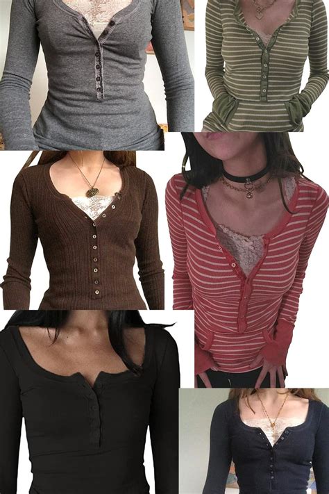 Womens Long Sleeve Henley Tops Casual Button Up Tunic Blouse Ribbed ...