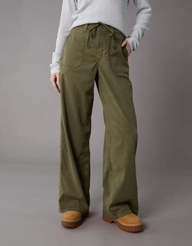 Buy American Eagle Women Bunker Olive Baggy & Wide-Leg Pants Online ...