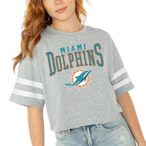 Women's Gameday Couture Gray Miami Dolphins Gridiron Glam Cropped T ...