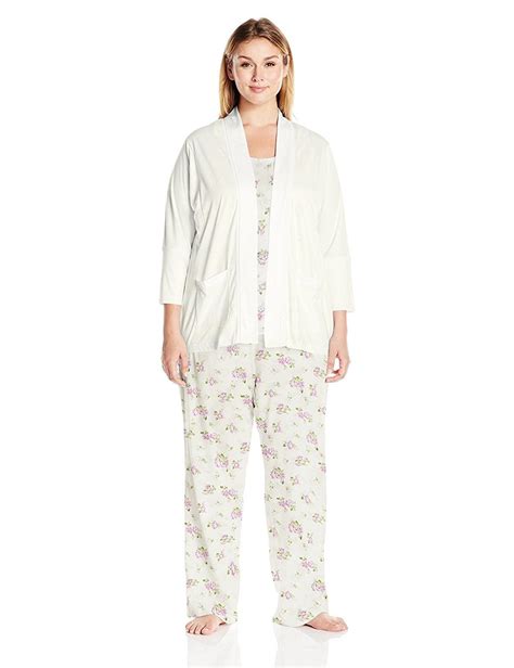 Women's Plus Size Three-Piece Pajama Set - Blossom Twin White ...