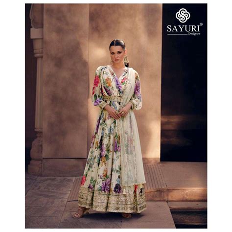 AASHIRWAD CREATION SAYURI KESAR GEORGETTE WITH LONG DESIGNER NAIRA CUT READYMADE SUITS ...