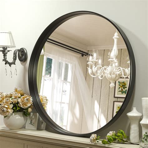 Snapklik.com : Black Round Mirror, 36 Inch Matte Metal Framed Circle ...