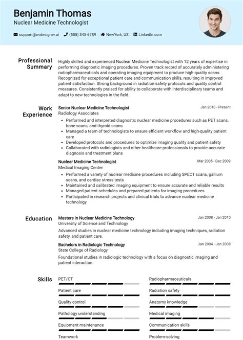 Nuclear Medicine Technologist Resume Example for 2025: Ultimate Guide - CVDesigner.ai