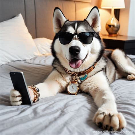 Stylish Husky Chillin' on the Bed | Stable Diffusion Online
