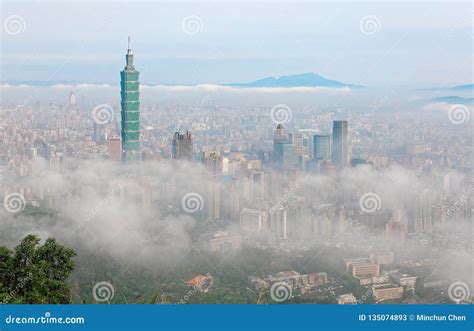 Aerial Panorama of Taipei, the Capital City of Taiwan, on a Foggy ...