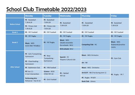 Hornchurch High School » Club Timetable