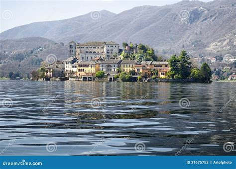View of San Giulio Island on Lake Orta in Italy Stock Image - Image of ...