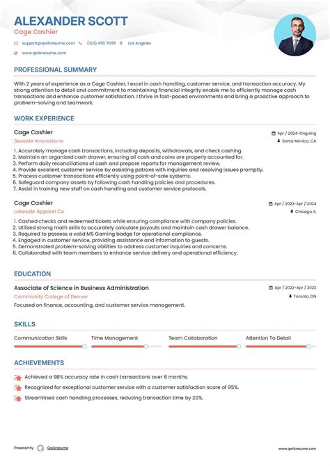 10+ Cage Cashier Resume Samples & Templates for 2025