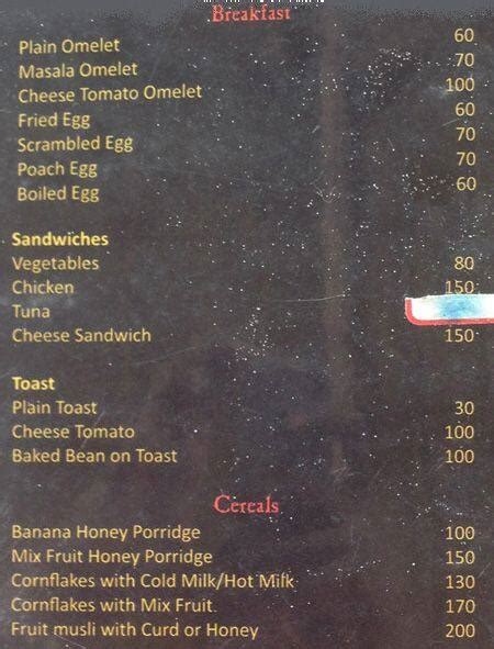 Menu at Estuary Cafe, Morjim