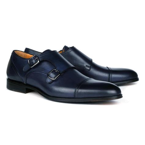 Blue Double Monk Shoes for Men's Blue Dress Shoes - Leather Aesthetics