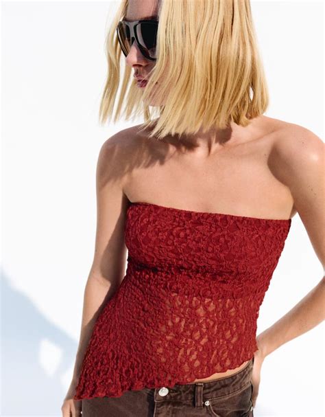 Lace bandeau top - Women | Bershka