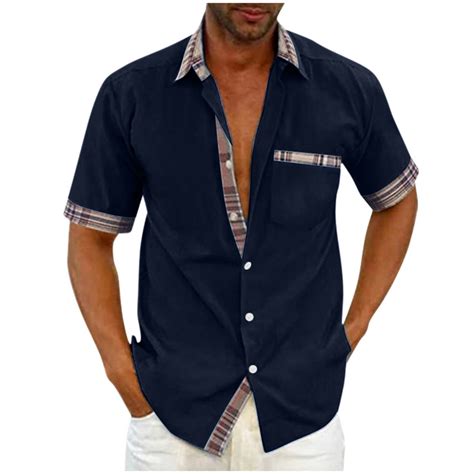 Men's Shirts Short Sleeve Dress Shirts for Men Casual Plaid Collar ...