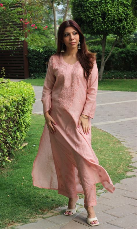 Chanderi Silk Pastel Peach Handwork Chikankari Coord Set – Baareeki