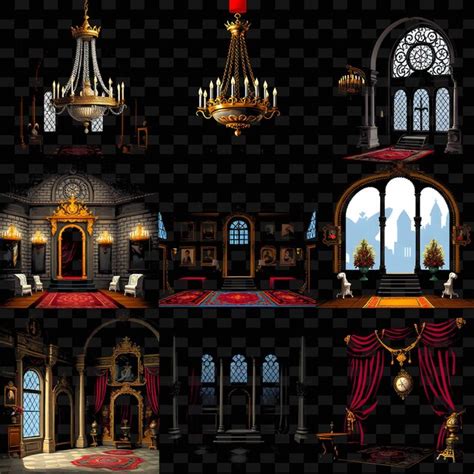 Set renaissance castles with grandiose decor high ceilings chandeliers ...