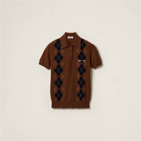 Tobacco Cashmere Knit Polo Shirt | Miu Miu