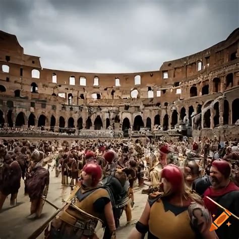 Spectacular reenactment of a naval battle in the Colosseum on Craiyon
