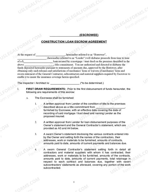 Construction Loan Escrow Agreement | US Legal Forms
