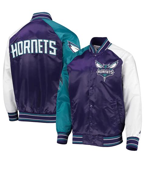 Full-Snap Varsity Purple and Teal Charlotte Hornets Tri Color Jacket ...