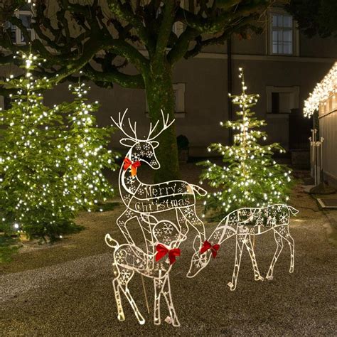 Set of 3 Light up Christmas Reindeer Family 2D Lighted Reindeer Holiday ...