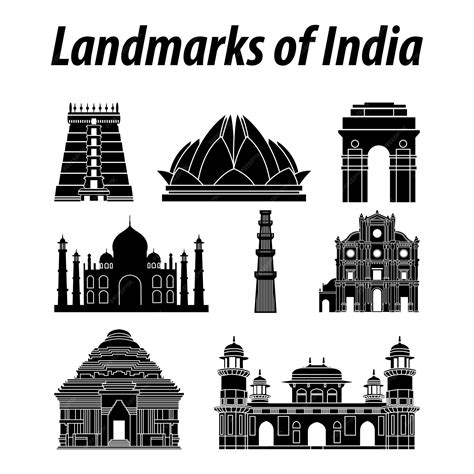 Premium Vector | Bundle of India famous landmarks by silhouette stylevector illustration
