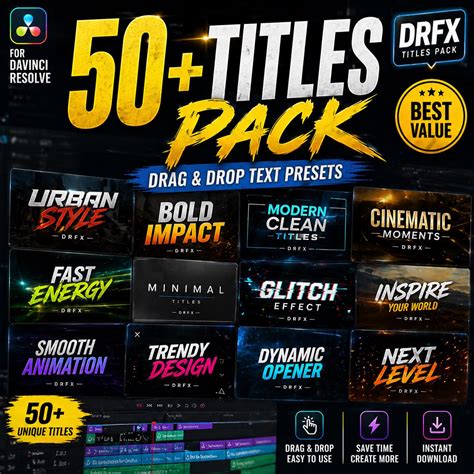 Davinci Resolve Titles Pack DRFX Drag Drop Text Presets Video Editing ...