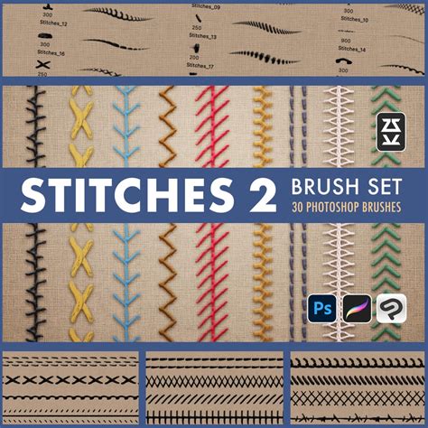 40+ Photoshop Stitch Brushes Pack Psd