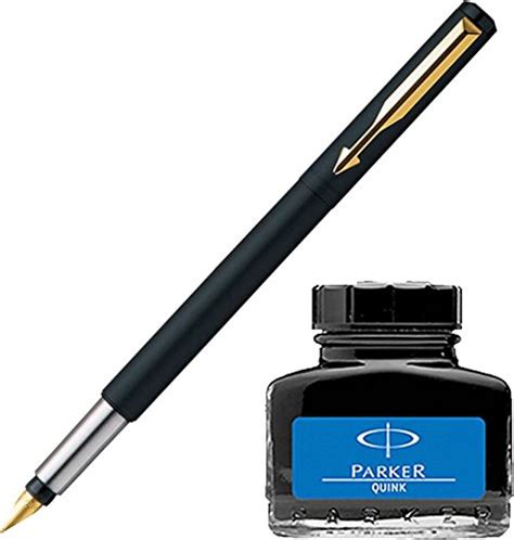 Parker Vector Matte Black GT Fountain Pen + Quink Ink Bottle - Blue ...