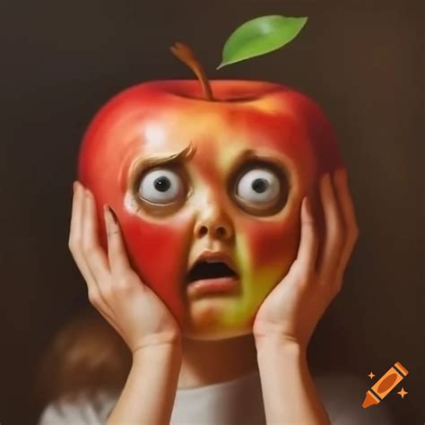 Apple with a human face on it, style unclear. Likely art or ...