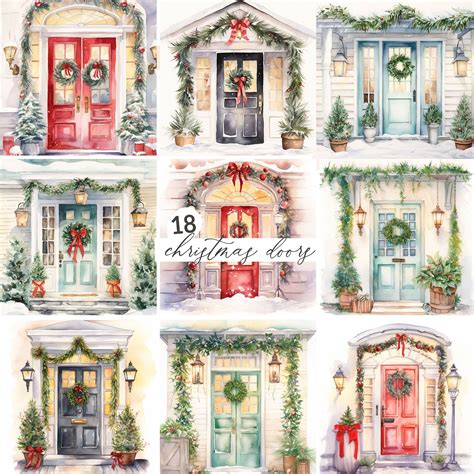 Christmas Doors Clipart, Christmas Watercolor Clipart, Christmas ...