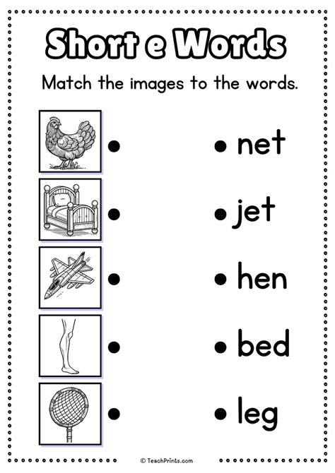 Free Short E Words Worksheets - Teach Prints